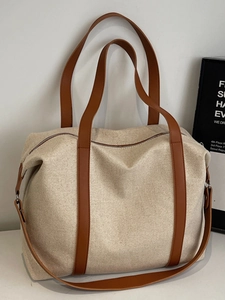 Große Kapazität Leinwand Tragetasche Damen Mode Kunstleder Riemen Handtasche Lässige Umhängetasche Für Arbeit Reise Einkauf