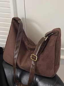 Women Large Capacity Suede Tote Bag Retro Minimalist Hobo Shoulder Bag Commuter Soft Underarm Handbag Adjustable Strap