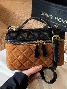 Women Quilted Crossbody Bag Vintage PU Leather Suede Stitching Handbag Fashion Diamond Pattern Square Shoulder Bag Chain Tote