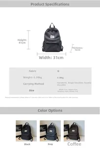 Detailed chart showing lightweight checkered backpack dimensions and fabric specifications