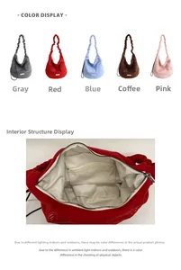Detail view of corduroy hobo bags in five colors with internal zip pocket and soft lining