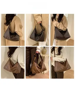 Detailed shots of the large capacity retro soft leather hobo bag in various styling options