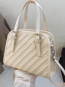 Sac à Bandoulière en Cuir PU pour Femmes Texture Ondulée Sac à Épaule Carré Minimaliste Avec Poignée et Sangle Réglable Sac à Main Quotidien