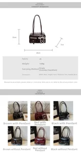 Detail view of stylish Boston shoulder bag specifications with color options and dimensions