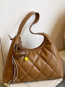 Large Capacity PU Leather Quilted Underarm Bag For Women Vintage Hobo Shoulder Bag With Smile Pendant Urban Simple Tote Bag