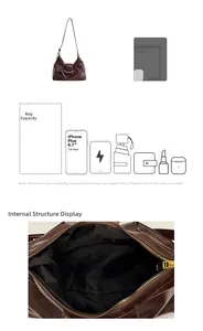 Détails du sac en cuir ciré marron foncé avec poches internes et guide de capacité