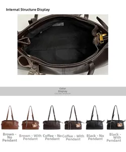 Detailed view of the vintage tote bag interior featuring zip pockets and various color options