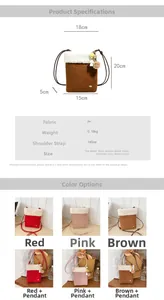 Detailed size and material specs for plush drawstring crossbody bag with PU finish