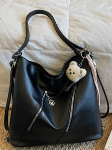 Sac Fourre-Tout Grande Capacité en Cuir PU pour Femmes Mode Couleur Unie Sac à Épaule Polyvalent Sac à Dos de Navettage