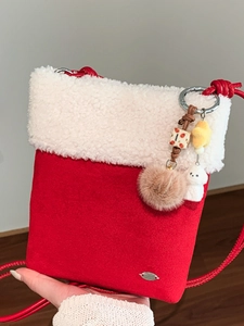 Winter New Plush Splicing Small Square Crossbody Bag For Women Korean Style Faux Fur Trim PU Leather Casual Shoulder Bag