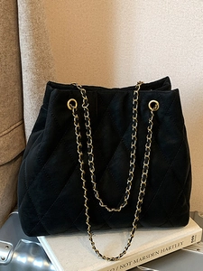 Sac Cabas Minimaliste Losanges pour Femmes en Cuir PU Grande Capacité Sac à Épaule Avec Bandoulière Chaîne et Pendentif