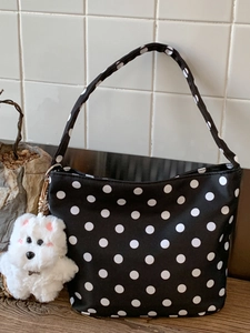 Sac Sous le Bras à Pois Mode pour Femmes Rétro Décontracté Sac Hobo en Toile Avec Joli Pendentif en Peluche Sac à Bandoulière de Style Coréen