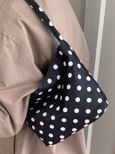 Sac à bandoulière pour femme avec motif à pois noir et blanc et large bandoulière
