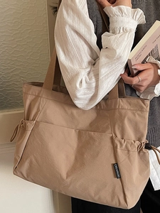 Minimalist khaki large capacity tote bag for women with functional multi-pocket design