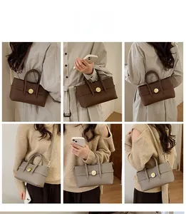 Multiple styling ways of the vintage textured crossbody bag in coffee and grey