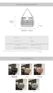 Detailed size guide and specifications for the quilted PU crossbody bag with chain strap