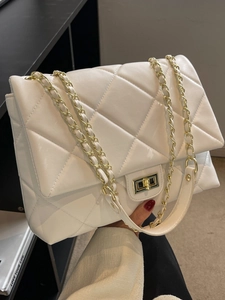 Sac à Épaule Matelassé Grande Capacité pour Femmes Cuir PU avec Chaîne Sac Sous le Bras Élégant Cabas à Losanges Mode Hiver Luxe