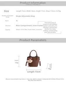 Detaillierte Größentabelle für Vintage Eimertasche mit genauen Maßangaben und Spezifikationen