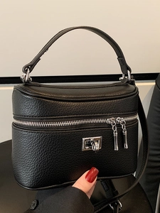 Borsa a Scatola in Pelle PU da Donna Borsa a Tracolla Vanity Handbag Con Cerniera Argento Dettaglio Cuciture Stile Urbano Semplice Borsa Quotidiana
