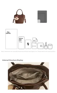 Detail der braunen Eimertasche mit Reißverschluss-Innenfach und Platz für Essentials