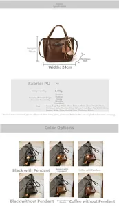 Size guide for PU leather bucket bag showing dimensions and crossbody strap length