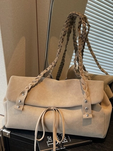 Women's Retro Large Capacity Tote Bag Cloth Material Minimalist Underarm Shoulder Bag With Braided Strap Commuting Daily