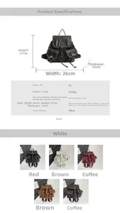 Spécifications de taille et options de couleur pour le sac à dos rétro en similicuir