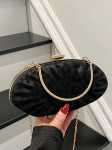 Elegant Canvas Rhinestone Pleated Evening Clutch Handbag For Women Shell Shape Party Shoulder Bag With Chain Strap