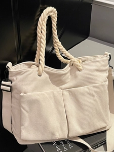 Women Corduroy Tote Bag Large Capacity Casual Shoulder Bag With Rope Handle Solid Color Crossbody Bag Commuter Handbag