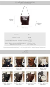 Size chart for PU bucket bag showing dimensions 23x22x12cm and weight 0.37kg