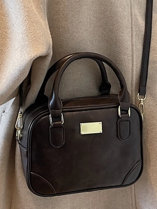 Vintage dark brown Boston shoulder bag for women in high-quality matte leather
