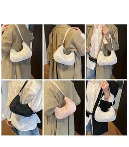 Lace butterfly embroidered crescent hobo bags in white, black and pink colors
