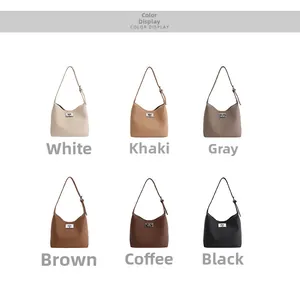 Color display of hobo bags in white, khaki, grey, brown, coffee and black leather