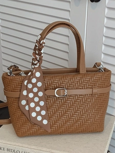 Vintage Woven PU Leather Crossbody Bag For Women Fashion Scarf Decor Commuter Square Handbag With Detachable Shoulder Strap