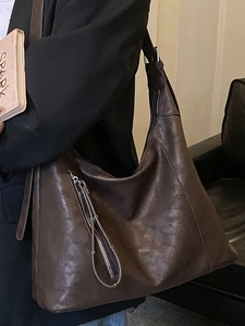 Grand sac cabas vintage marron en simili cuir avec fermeture éclair pour femmes