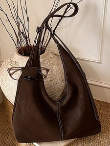 Sac Fourre-tout Vintage en Cuir PU Pour Femmes Grande Capacité Sac à Bandoulière Hobo Avec Surpiqûres Contrastées Sac de Navette