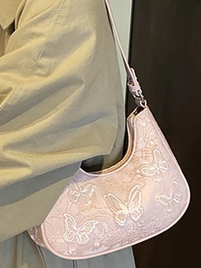 Pink butterfly lace hobo shoulder bag with a vintage 3D butterfly design for women