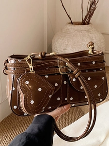Women Polka Dot Shoulder Bag Retro PU Leather Crossbody Bag Fashion Tote Handbag With Heart Shaped Coin Purse Pendant