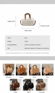Vista dettagliata del materiale della borsa Boston in peluche e misure 19x12x11cm
