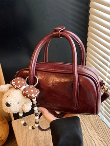 Sac Bowling en Cuir PU Rétro pour Femmes Sac à Main Carré Boston à la Mode Avec Bandoulière Réglable Sac à Bandoulière Quotidien
