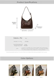 Detailed size chart and material specs for the minimalist PU leather shoulder bucket bag