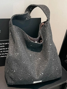 Women Large Capacity Star Print Canvas Tote Bag Korean Artistic Minimalist Woolen Single Shoulder Commuter Handbag
