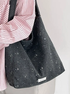 Minimalist dark gray large capacity star print canvas tote bag for winter commute