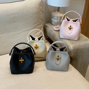 Litchi texture leather bucket bags in four colors with gold metal rotating clasps