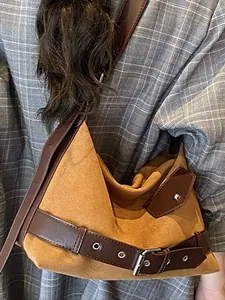 Grand sac fourre-tout rétro jaune moutarde avec lanières en cuir et boucle en métal