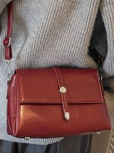 Vintage wine red leather crossbody bag with silver hardware for women in a winter 2025 style