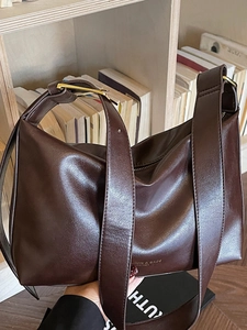 Sac Fourre-tout en Cuir PU Rétro pour Femmes Grande Capacité Sac à Bandoulière Avec Large Sangle Réglable Sac à Main