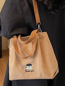 Japanese style embroidered thick canvas tote bag with Docile Girl cartoon design