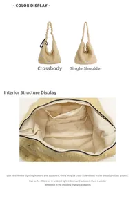 Dettaglio della texture in morbido peluche e della tasca interna con zip della borsa