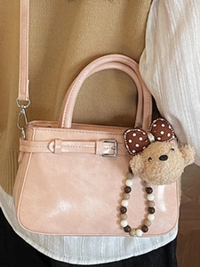 Sac à main chic en cuir PU rose pour femme avec un joli pendentif ours en peluche doux